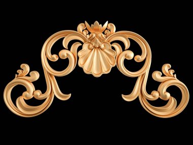 Siyah bir zemin üzerine altın süs. İzole