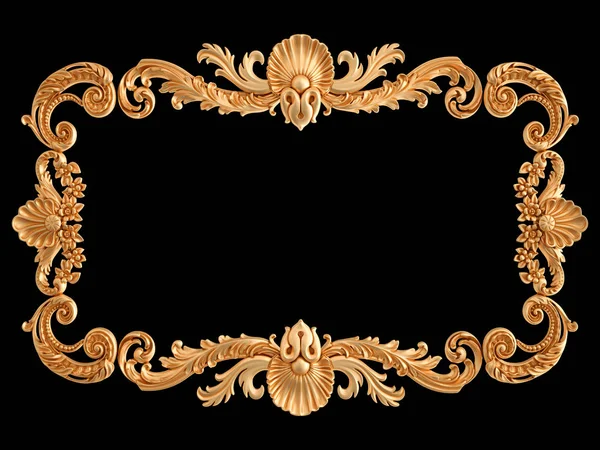 Gold frame on a black background. Isolated — Stock Photo, Image