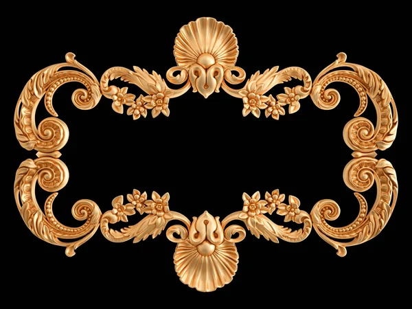 Ornamento in oro su sfondo nero. Isolato — Foto Stock