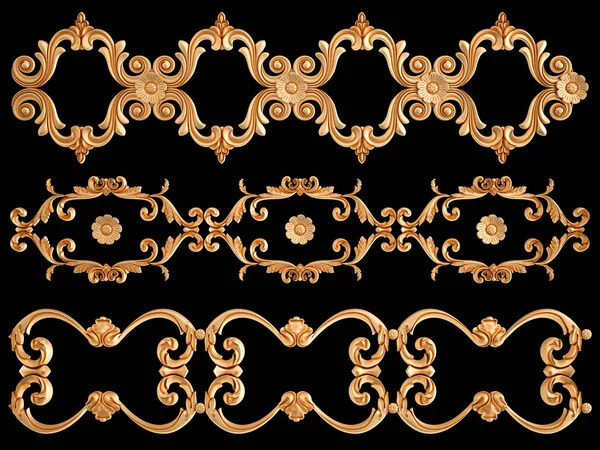 Ornamento in oro su sfondo nero. Isolato — Foto Stock