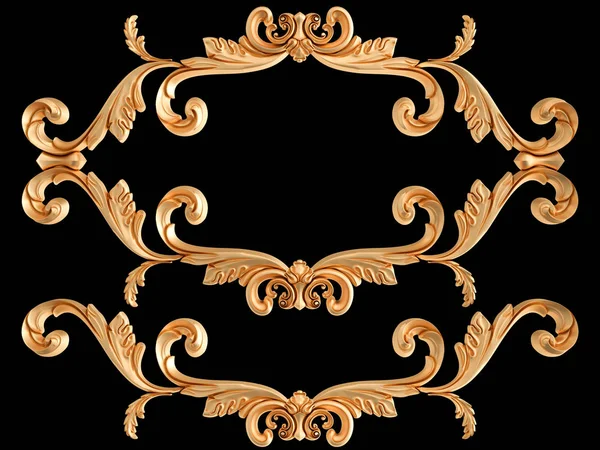 Ornamento in oro su sfondo nero. Isolato — Foto Stock