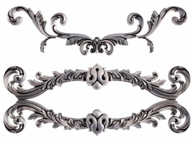 Beyaz bir arka plan üzerinde krom süsleme. İzole