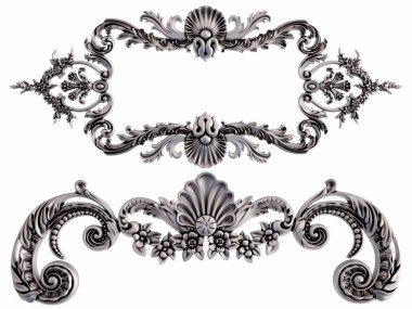 Beyaz bir arka plan üzerinde krom süsleme. İzole