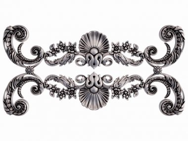 Beyaz bir arka plan üzerinde krom süsleme. İzole