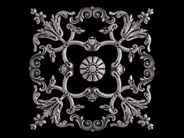 Siyah bir arka plan üzerinde krom süsleme. İzole