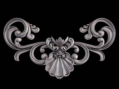 Siyah bir arka plan üzerinde krom süsleme. İzole