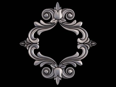 Siyah bir arka plan üzerinde krom süsleme. İzole