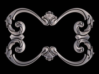 Siyah bir arka plan üzerinde krom süsleme. İzole