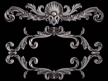 Siyah bir arka plan üzerinde krom süsleme. İzole