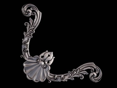 Siyah bir arka plan üzerinde krom süsleme. İzole