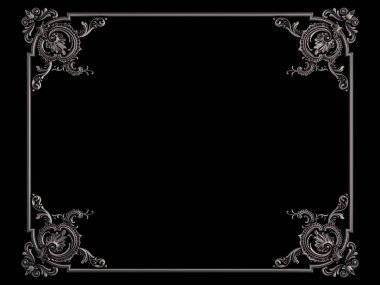 Siyah bir arka plan üzerinde krom süsleme. İzole