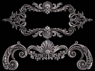 Siyah bir arka plan üzerinde krom süsleme. İzole