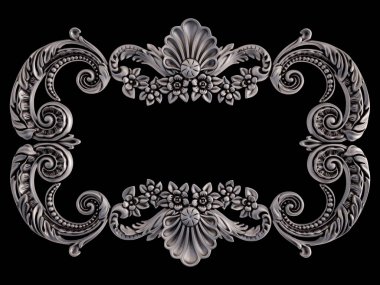 Siyah bir arka plan üzerinde krom süsleme. İzole