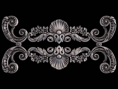 Siyah bir arka plan üzerinde krom süsleme. İzole