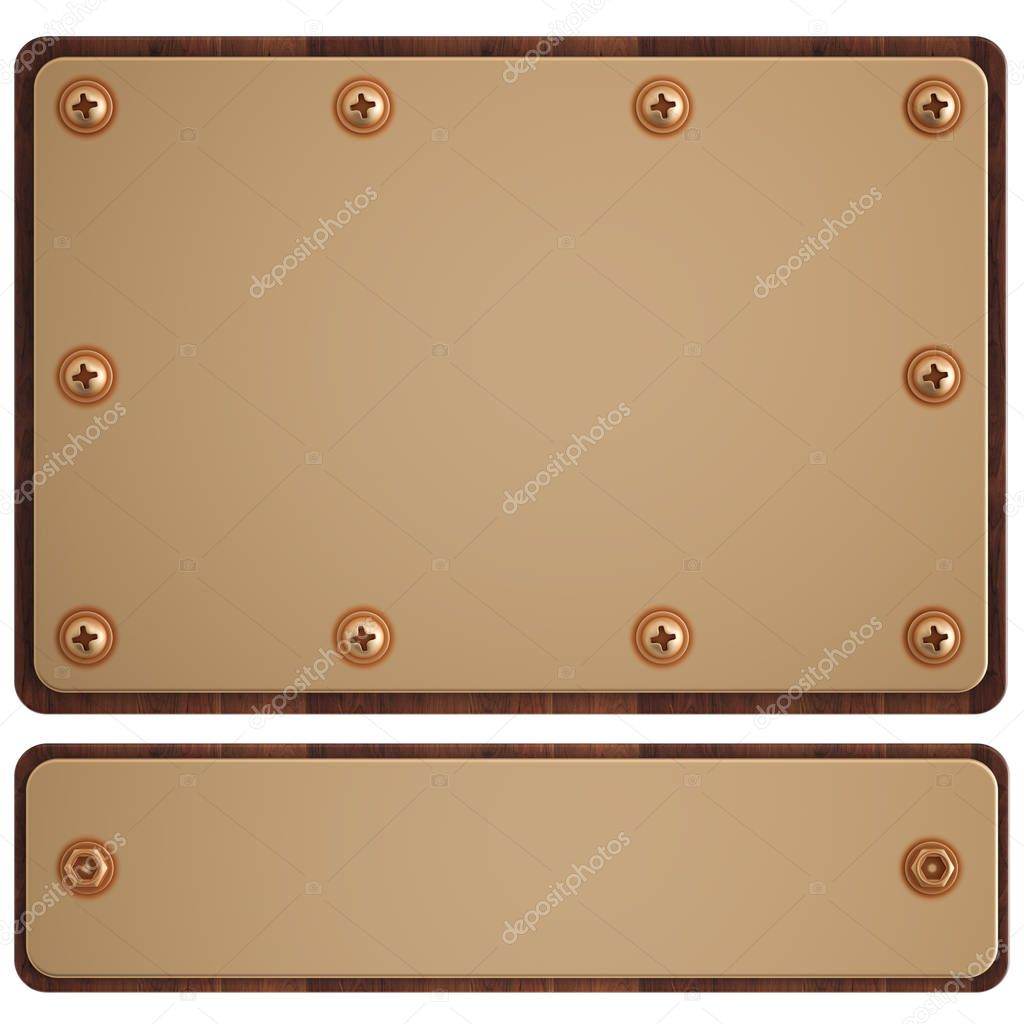 Metal plate isolated on white background, Gold