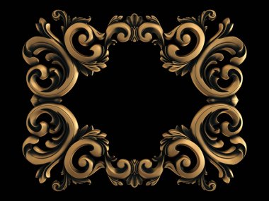 Yaşlı siyah bir zemin üzerine altın süs. İzole