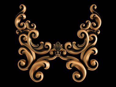 Yaşlı siyah bir zemin üzerine altın süs. İzole