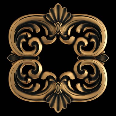 Yaşlı siyah bir zemin üzerine altın süs. İzole