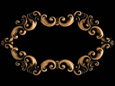 Yaşlı siyah bir zemin üzerine altın süs. İzole