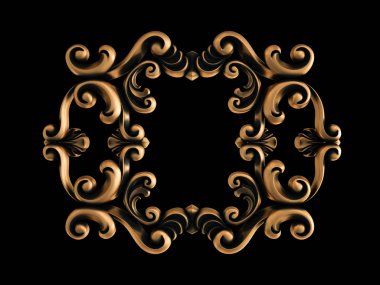 Yaşlı siyah bir zemin üzerine altın süs. İzole