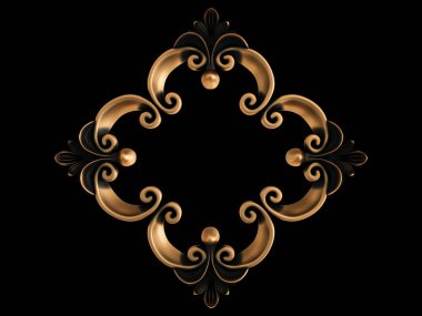 Yaşlı siyah bir zemin üzerine altın süs. İzole