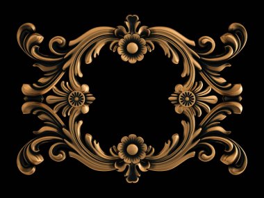 Yaşlı siyah bir zemin üzerine altın süs. İzole