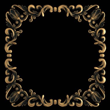 Yaşlı siyah bir zemin üzerine altın süs. İzole