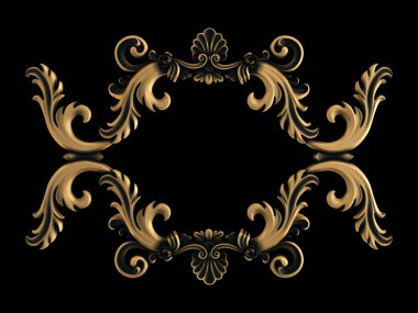 Yaşlı siyah bir zemin üzerine altın süs. İzole