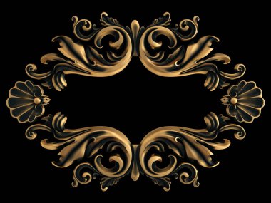 Yaşlı siyah bir zemin üzerine altın süs. İzole