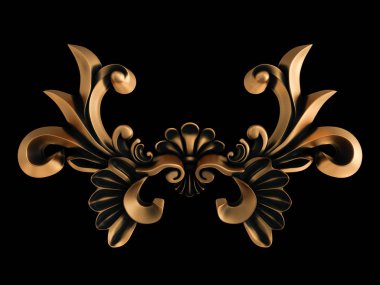 Yaşlı siyah bir zemin üzerine altın süs. İzole