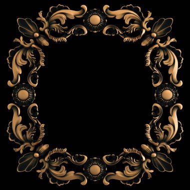 Yaşlı siyah bir zemin üzerine altın süs. İzole