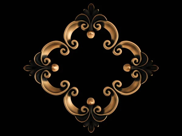 Aged gold ornament on a black background. Isolated — Stock Photo, Image