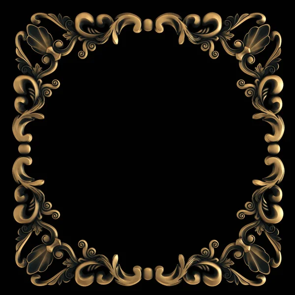 Ornamento in oro invecchiato su sfondo nero. Isolato — Foto Stock