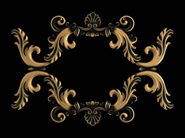 Ornamento in oro invecchiato su sfondo nero. Isolato — Foto Stock