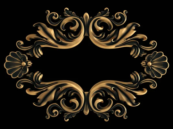 Ornamento in oro invecchiato su sfondo nero. Isolato — Foto Stock