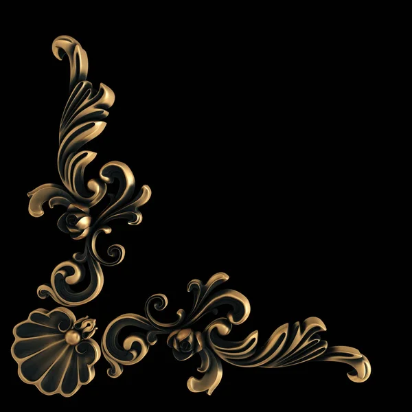 Ornamento de ouro envelhecido em um fundo preto. Isolados — Fotografia de Stock