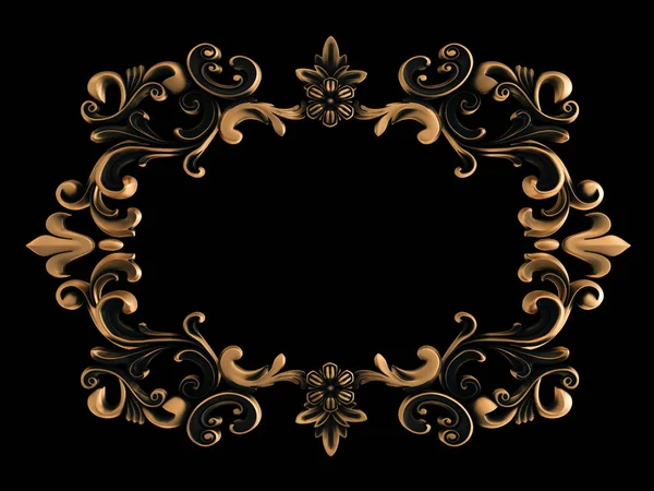 Ornamento in oro invecchiato su sfondo nero. Isolato — Foto Stock