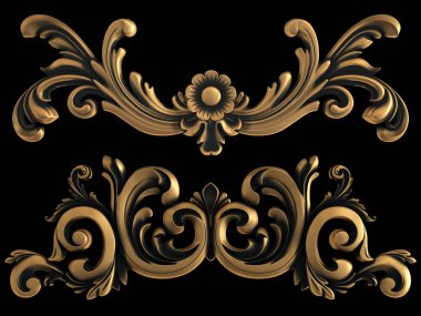 Bronz süs siyah bir arka plan. İzole