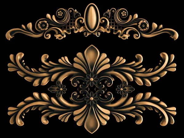 Bronze ornament on a black background. Isolated — Stock Photo, Image