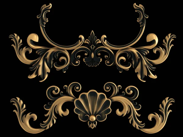 Bronze ornament on a black background. Isolated — Stock Photo, Image