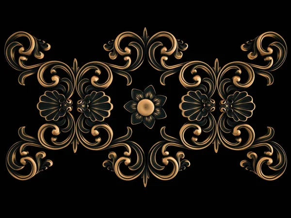 Bronze ornament on a black background. Isolated — Stock Photo, Image