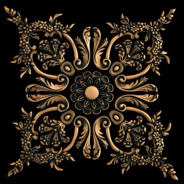 Bronz süs siyah bir arka plan. İzole