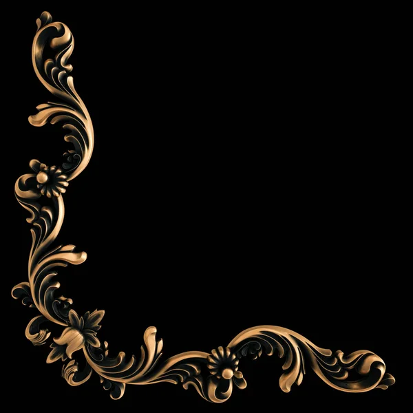 Ornamento in bronzo su sfondo nero. Isolato — Foto Stock