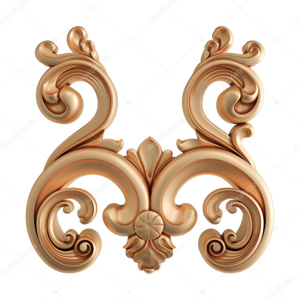 Gold ornament on a white background. Isolated