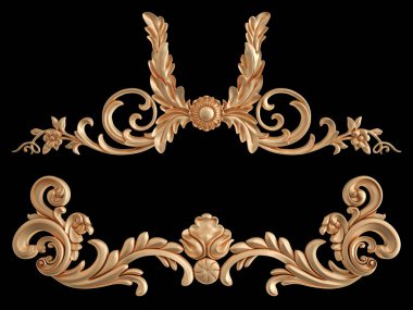 Siyah bir zemin üzerine altın süs. İzole