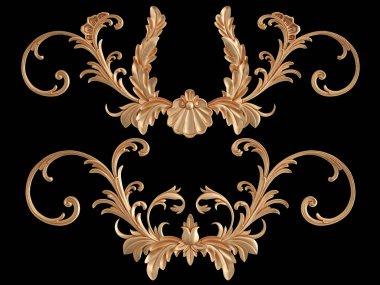 Siyah bir zemin üzerine altın süs. İzole