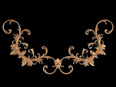 Siyah bir zemin üzerine altın süs. İzole