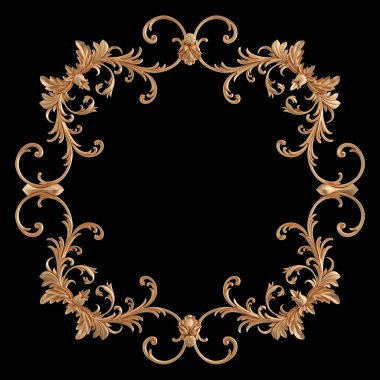 Siyah bir zemin üzerine altın süs. İzole