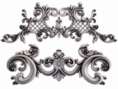 Beyaz bir arka plan üzerinde krom süsleme. İzole