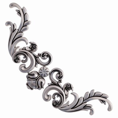 Beyaz bir arka plan üzerinde krom süsleme. İzole